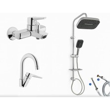 Artema Solid S Banyo Bataryası + Solid S Kuğu Lavabo Bataryası + Doppo Prime Lux Tepe Duş Sistemi