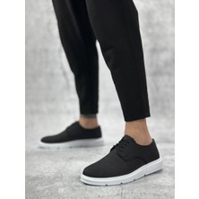 ET0003 Bağcıklı Klasik Spor Keten Siyah Beyaz Taban Casual Erkek Ayakkabı