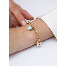 Cetaş Mavi Nazar Kilit 14 Ayar Altın Bileklik