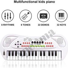 Apexma Oyuncak 32 Tuşlu Mikrofonlu Org Beyaz Renkli Eğitici Çocuk Müzik Aletleri Çok Fonksiyonlu