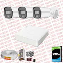 Provzen Hikvision Colorvu Full Hd 3 Kameralı Gece Renkli Güvenlik Kamerası Olay Anında Bildirim