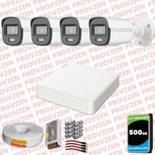 Provzen Hikvision Colorvu Full Hd 4 Kameralı Gece Renkli Güvenlik Kamerası Olay Anında Bildirim