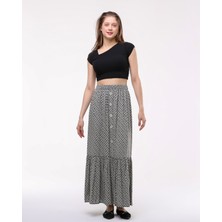 Önden Düğmeli Tek Fırfırlı Uzun Çingene Etek