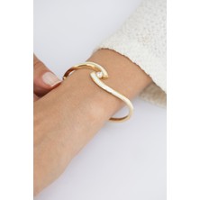 Cetaş Modern Kavisli 14 Ayar Altın Taşlı Kelepçe