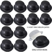 Siyah Renk Simli Melon Yuvarlak Parti Şapkası 12 Adet