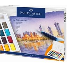 Faber-Castell 36 Renkli Creative Watercolor Tablet Sulu Boya Seti Turuncu Renkli Parçalar