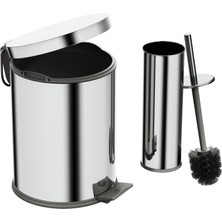 Aqua Bagno Basic Set - Klozet Fırçası + Çöp Kovası 5 L, 2 Parça, Parlak Krom Paslanmaz