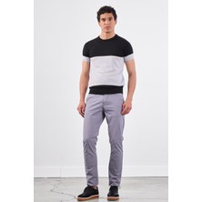 Siyah Bisiklet Yaka Çift Renk Slim Fit Triko Tshirt