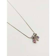 Çelik Kalpli Taşlı Charm Kolye Gümüş Rengi