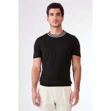 Siyah O Yaka Düz Renk Kısa Kollu Slim Fit Triko Tshirt
