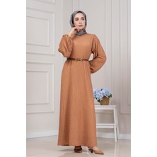 Yuvarlak Yaka Yağmur Elbise-Sütlü Kahve