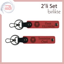 Aslan Figürlü Minimalist Anahtarlık Takımı, Karizmatik Tarza Uygun Hediyelik, Nar Çiçeği-Nar Çiçeği