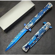 Mavi Gül Işlemeli Kamp Çakısı