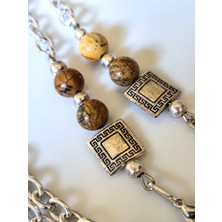 Thinblack Gözlük Aksesuarları Erkek Gözlük Zinciri Turmalin  Doğal Taşlı Gümüş Rengi  Zincirli