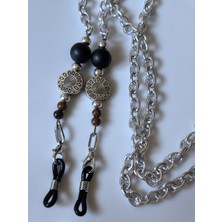 Thinblack Erkek  Gözlük Zinciri  Oniks ve Kaplan Gözü Doğal Taşlı Gözlük Askısı