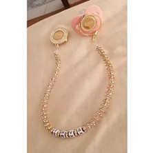 Isimli Pembe-Mavi-Beyaz-Siyah-Krem-Beyaz-Şeffaf Taşlı Silikon Bebek Emzik Seti (0-6 Ay)