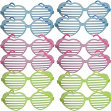 Camsız Fosforlu Kalp Şekilli 3 Renk Panjur Gözlük 12 Adet Glow Retro