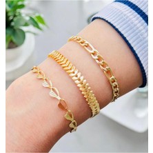 3 Lü Bileklik Seti  Altın Kaplama Kombin Zincir Seti