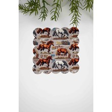 3D Yılkı Atları Desen Dijital Baskılı Lazer Kesim Kumaş Koktel Peçetesi 1 Adet