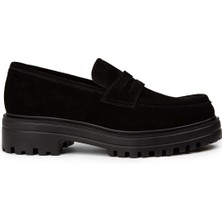 Deery Kadın Hakiki Süet Siyah Loafer Ayakkabı - 01903ZSYHE03