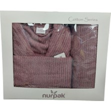 Nurpak Tek Kişilik Bornoz Seti Şalyaka (Banyo Havlusu Büyük Boy)-Ekol Mürdüm (Beden L-XL)