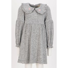 Kız Bebek Bebe Yaka Uzun Kollu Elbise - Gri