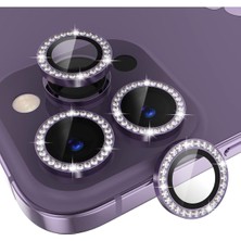 (Kaliteyi Bozmaz) iPhone 14 Pro Max / 14 Pro Uyumlu Taşlı Mor Kamera Lens Koruyucu