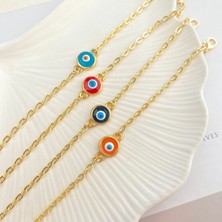 Mineli Bileklik Nazar Boncuklu Bileklik Pirinç Gold 17+5cm