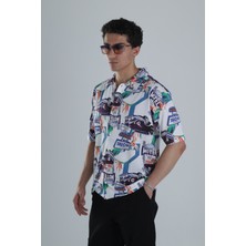 Erkek Araç Desenli Hawai Gömlek