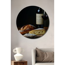 Şarap Peynir Ekmek Üçlüsü Yağlı Boya Görünümlü Dekoratif Ahşap Ev/işyeri/ofis Yuvarlak Tablo
