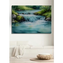Sakin Şelale Sulu Boya Görünümlü Dekoratif Ahşap Ev/işyeri/ofis Kare Tablo