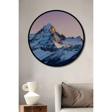 Çerçeve Görünümlü Alp Dağları Pastel Boya Görünümlü Dekoratif Ahşap Ev/işyeri/ofis Yuvarlak Tablo