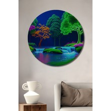 Neon Işıltılı Şelale Rüyası Yağlı Boya Görünümlü Dekoratif Ahşap Ev/işyeri/ofis Yuvarlak Tablo