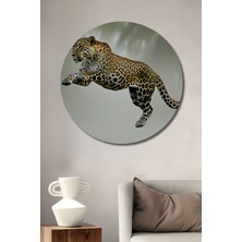 Atlayan Jaguar Yağlı Boya Görünümlü Dekoratif Ahşap Ev/işyeri/ofis Yuvarlak Tablo