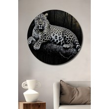 Orman Esintili Leopar Yağlı Boya Görünümlü Dekoratif Ahşap Ev/işyeri/ofis Yuvarlak Tablo