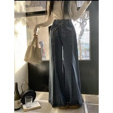 Pileli Geniş Paça Kore Tarzı Jean ,kadın Kot Pantolon ,