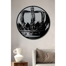 Çerçeve Görünümlü Siyah Beyaz Kraliyet Tacı Yağlı Boya Görünümlü Ahşap Ofis Yuvarlak Tablo