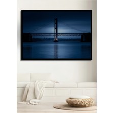 Çerçeve Görünümlü Mavi Köprü Manzarası Yağlı Boya Görünümlü Dekoratif Ahşap Işyeri/ofis Kare Tablo