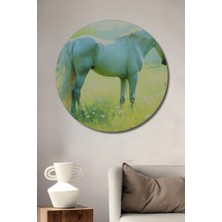 Beyaz At Yağlı Boya Görünümlü Çiçek Bahçesi Dekoratif Ahşap Ev/işyeri/ofis Yuvarlak Tablo