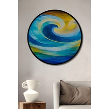Çerçeve Görünümlü Spiral Okyanus Esintisi Yağlı Boya Görünümlü Dekoratif Ahşap Ofis Yuvarlak Tablo