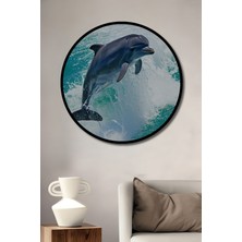 Çerçeve Görünümlü Sulu Boya Görünümlü Yunus Balığı Neşesi Dekoratif Ahşap Ofis Yuvarlak Tablo