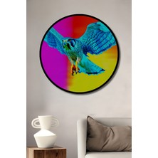 Çerçeve Görünümlü Turkuaz Şahin Yağlı Boya Görünümlü Dekoratif Ahşap Ev/işyeri/ofis Yuvarlak Tablo