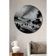 Savaşın Kara Kalem Görünümlü Destansı Anı Dekoratif Ahşap Ev/işyeri/ofis Yuvarlak Tablo