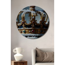 Karlar Altında Altın Taç Yağlı Boya Görünümlü Dekoratif Ahşap Ev/işyeri/ofis Yuvarlak Tablo