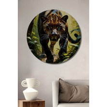 Tropikal Ormanda Jaguar Yağlı Boya Görünümlü Dekoratif Ahşap Ev/işyeri/ofis Yuvarlak Tablo