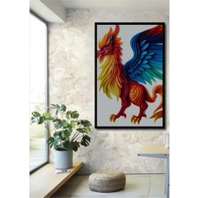 Çerçeve Görünümlü Kağıt Sanatı Görünümlü Griffin Efsanevi Kuş Ofis Dekoratif Ahşap Kare Tablo