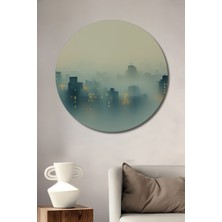 Sisli Şehir Yağlı Boya Görünümlü Dekoratif Ahşap Ev/işyeri/ofis Yuvarlak Tablo