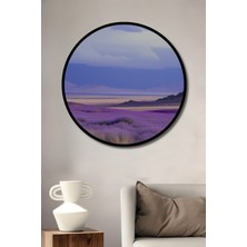 Çerçeve Görünümlü Lavanta Tarlası Manzaralı Yağlı Boya Görünümlü Ahşap Ofis Yuvarlak Tablo