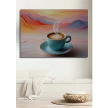 Pastel Tonlarda Kahve Keyfi Yağlı Boya Görünümlü Dekoratif Ahşap Ev/işyeri/ofis Kare Tablo