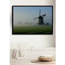 Çerçeve Görünümlü Sisli Sabahın Rüzgar Gülü Dekoratif Ahşap Ev/işyeri/ofis Kare Tablo